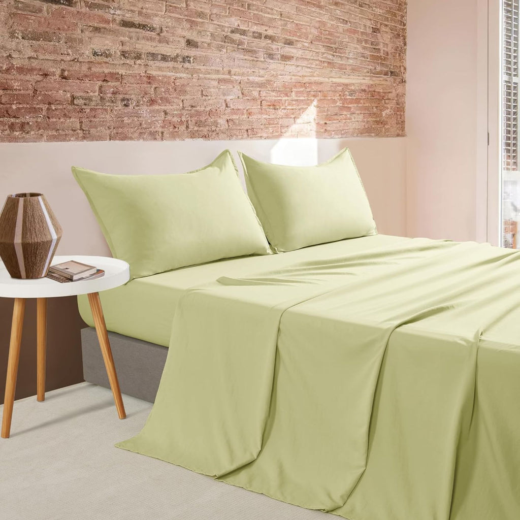 Vintage Washed Microfibre Sheet Set with Pillowcases - Lemon