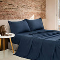 Vintage Washed Microfibre Sheet Set with Pillowcases - Navy