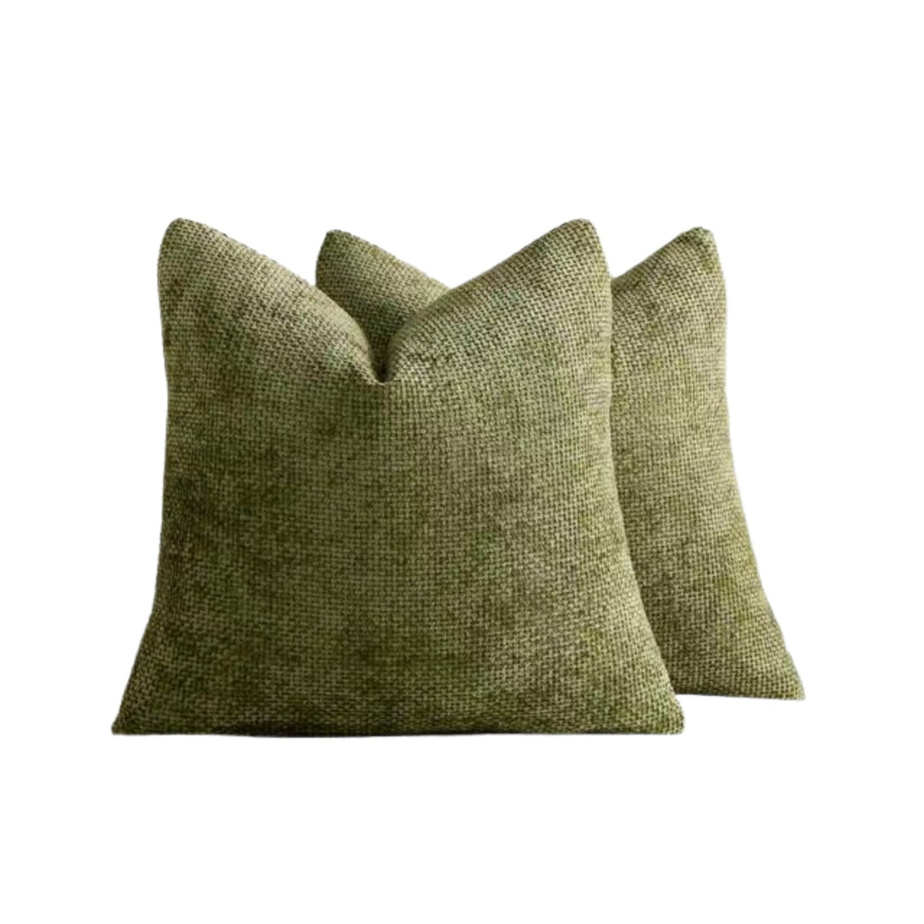 Chenille Grid - European Pillowcases - Pack of 2 - Olive Green, 65cm x 65cm