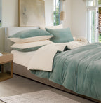 2-in-1 Teddy Sherpa Quilt Cover Set & Blanket - Sage Green
