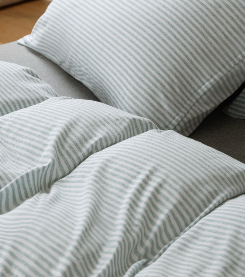 Jersey Cotton Quilt Cover Set - Sage Stripe