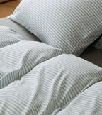 Jersey Cotton Quilt Cover Set - Sage Stripe