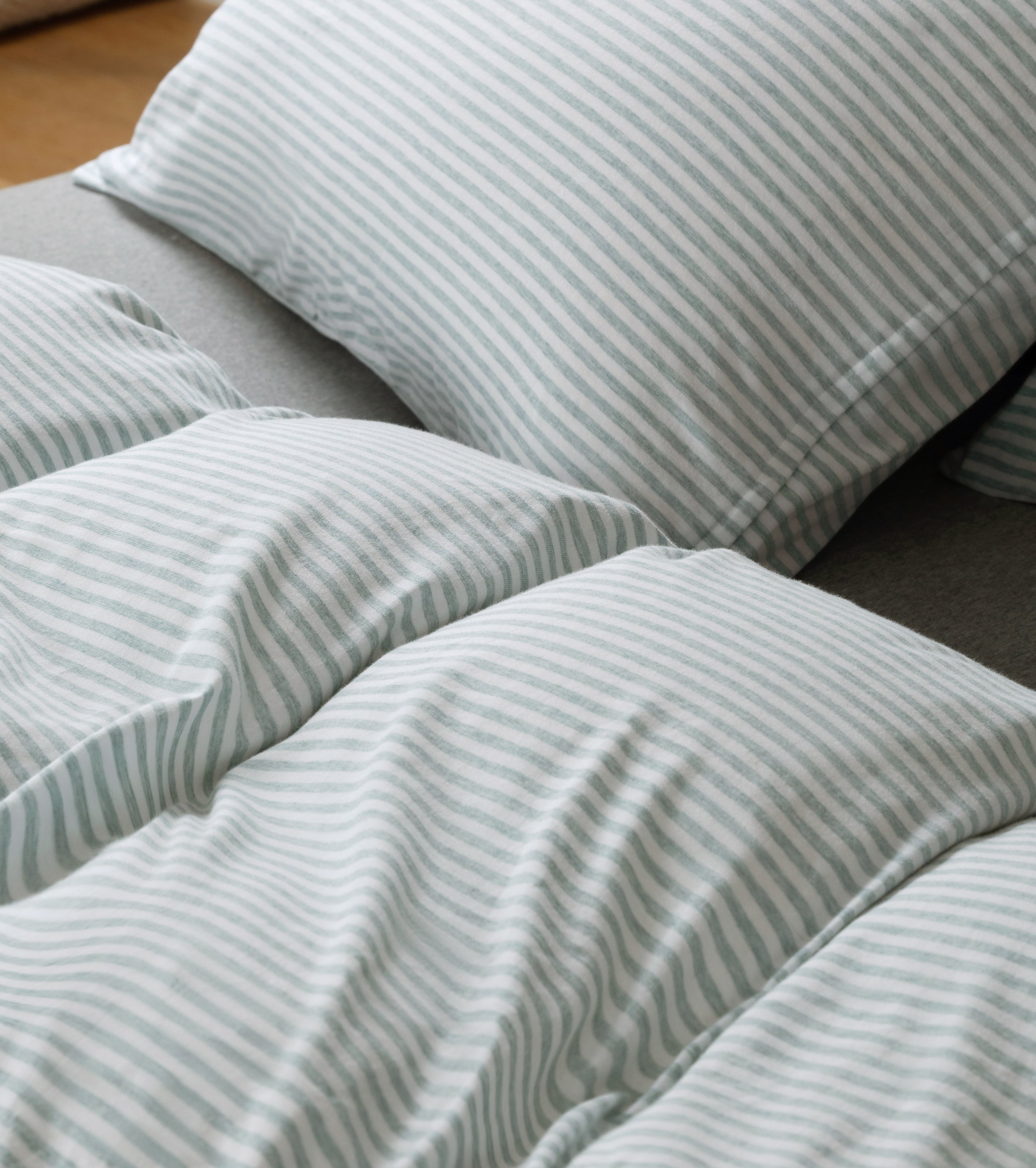 Jersey Cotton Quilt Cover Set - Sage Stripe