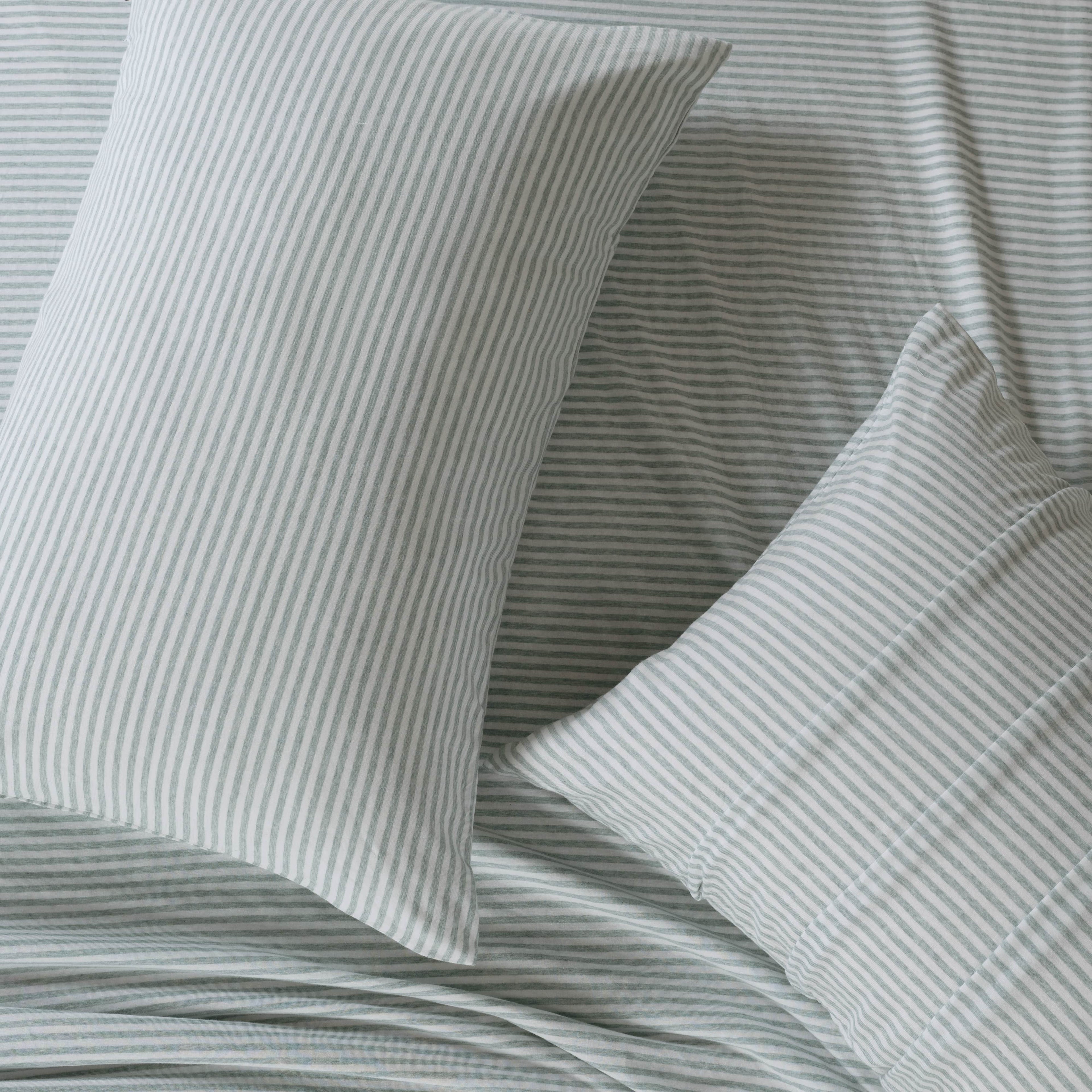 Jersey Cotton Quilt Cover Set - Sage Stripe