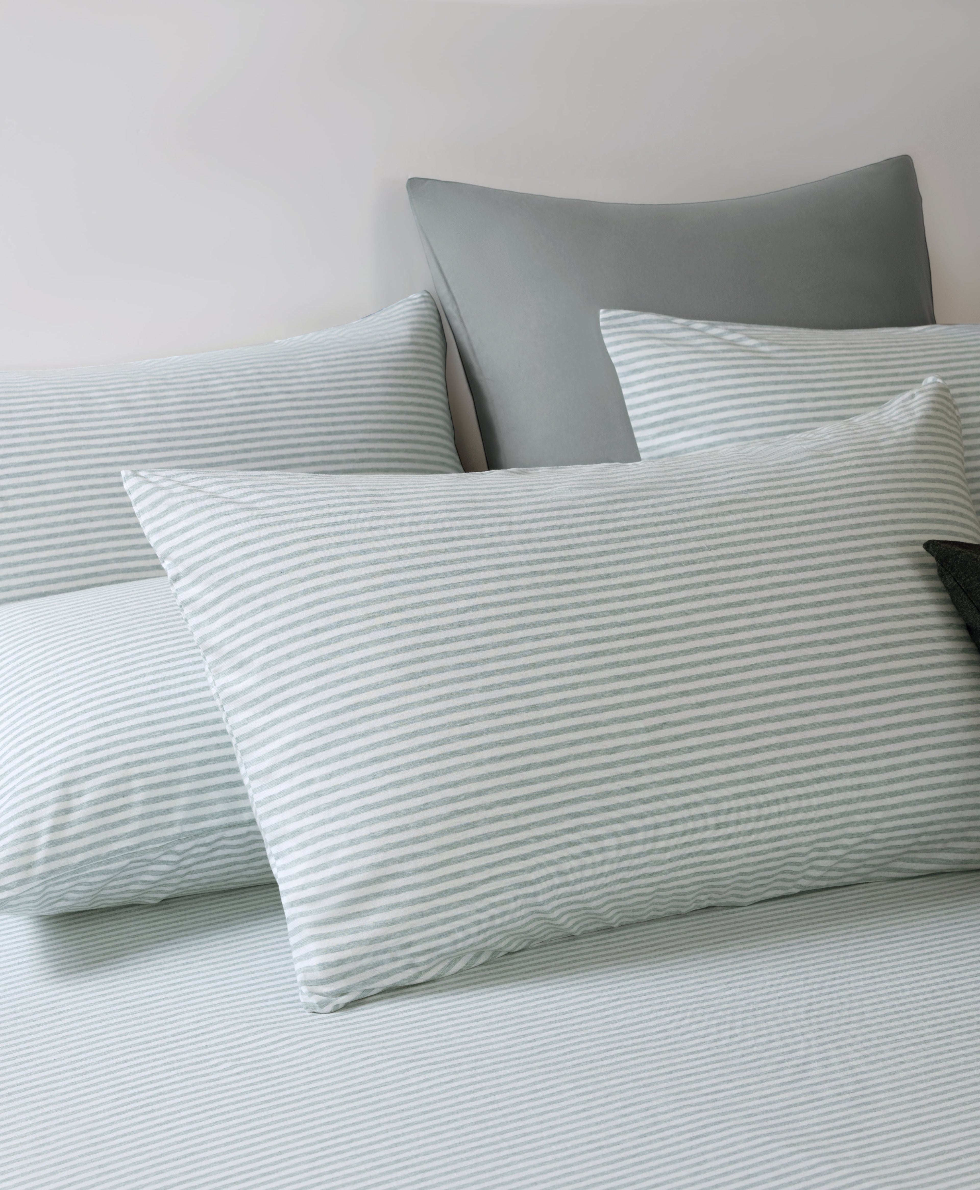 Jersey Cotton Quilt Cover Set - Sage Stripe