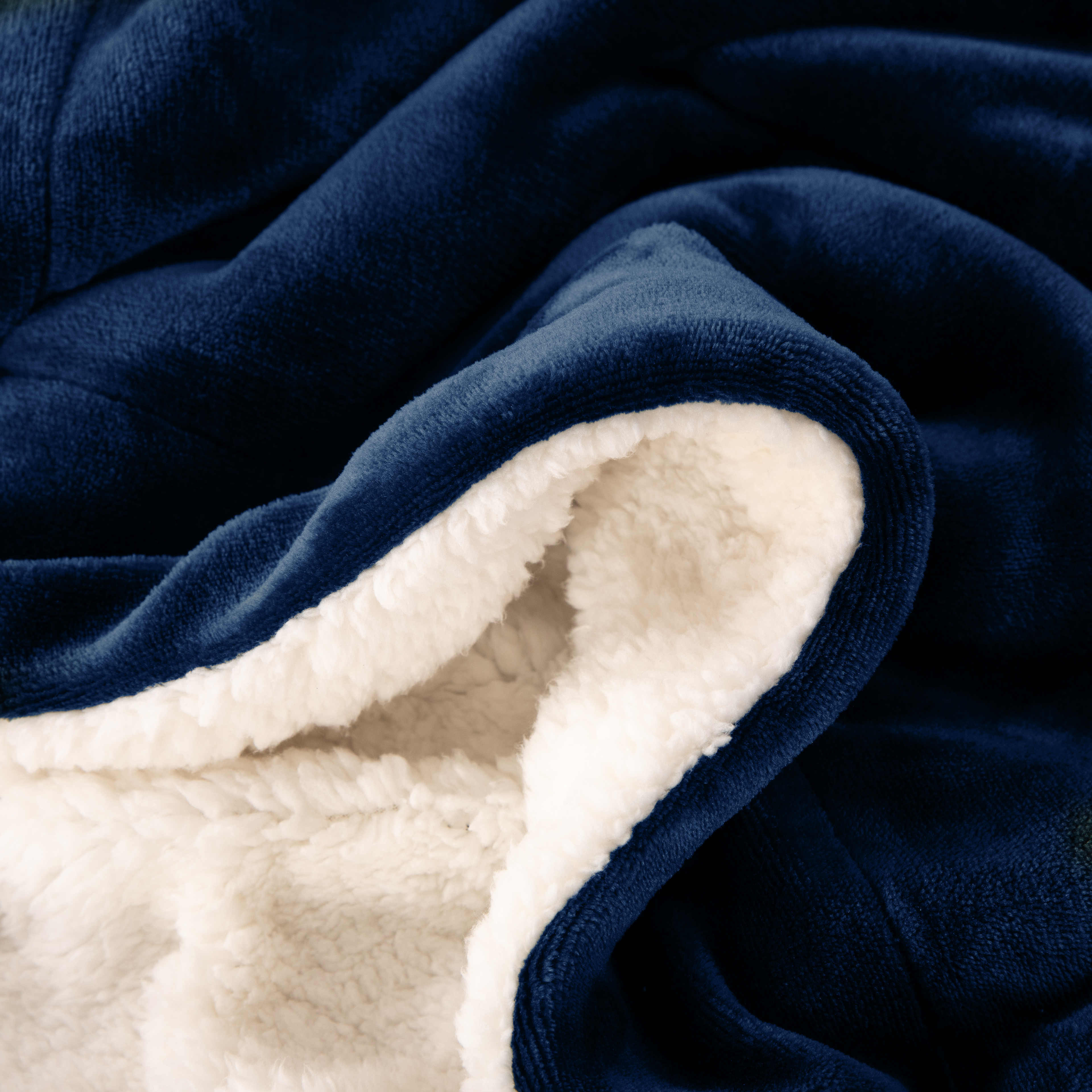 Microfibre Teddy Sherpa Throw Blanket - Navy Blue