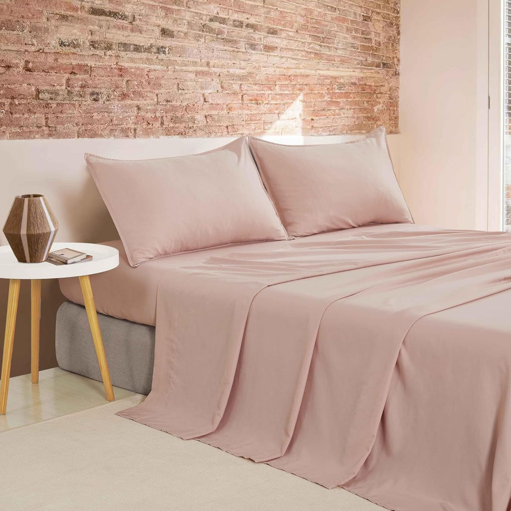 Vintage Washed Microfibre Sheet Set with Pillowcases - Pink