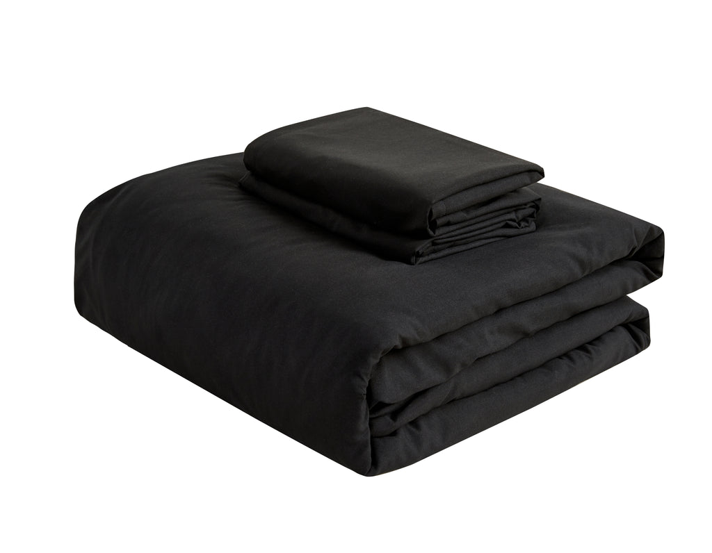 100% Vintage Washed Microfibre Fitted Sheet with Matching Pillowcases - Black