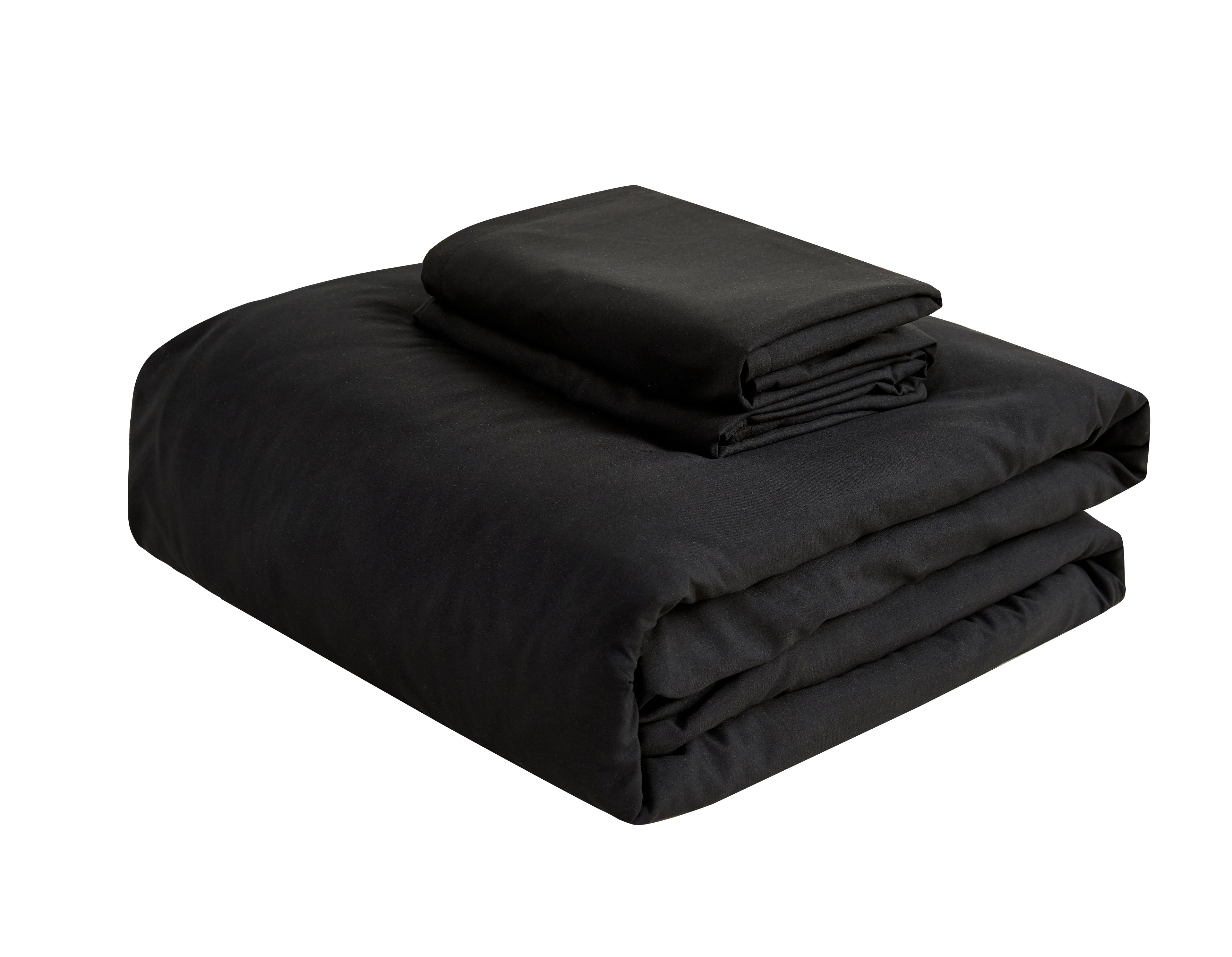 100% Vintage Washed Microfibre Fitted Sheet with Matching Pillowcases - Black