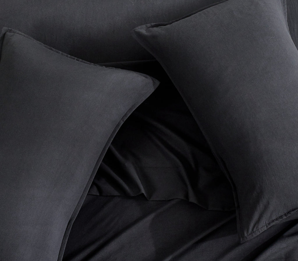 CleverPolly - Vintage Washed Microfibre Standard Pillowcases (Set of 2) - Black