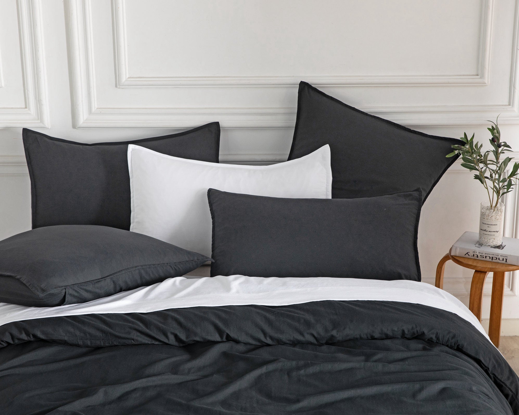 CleverPolly - Vintage Washed Microfibre Standard Pillowcases (Set of 2) - Black