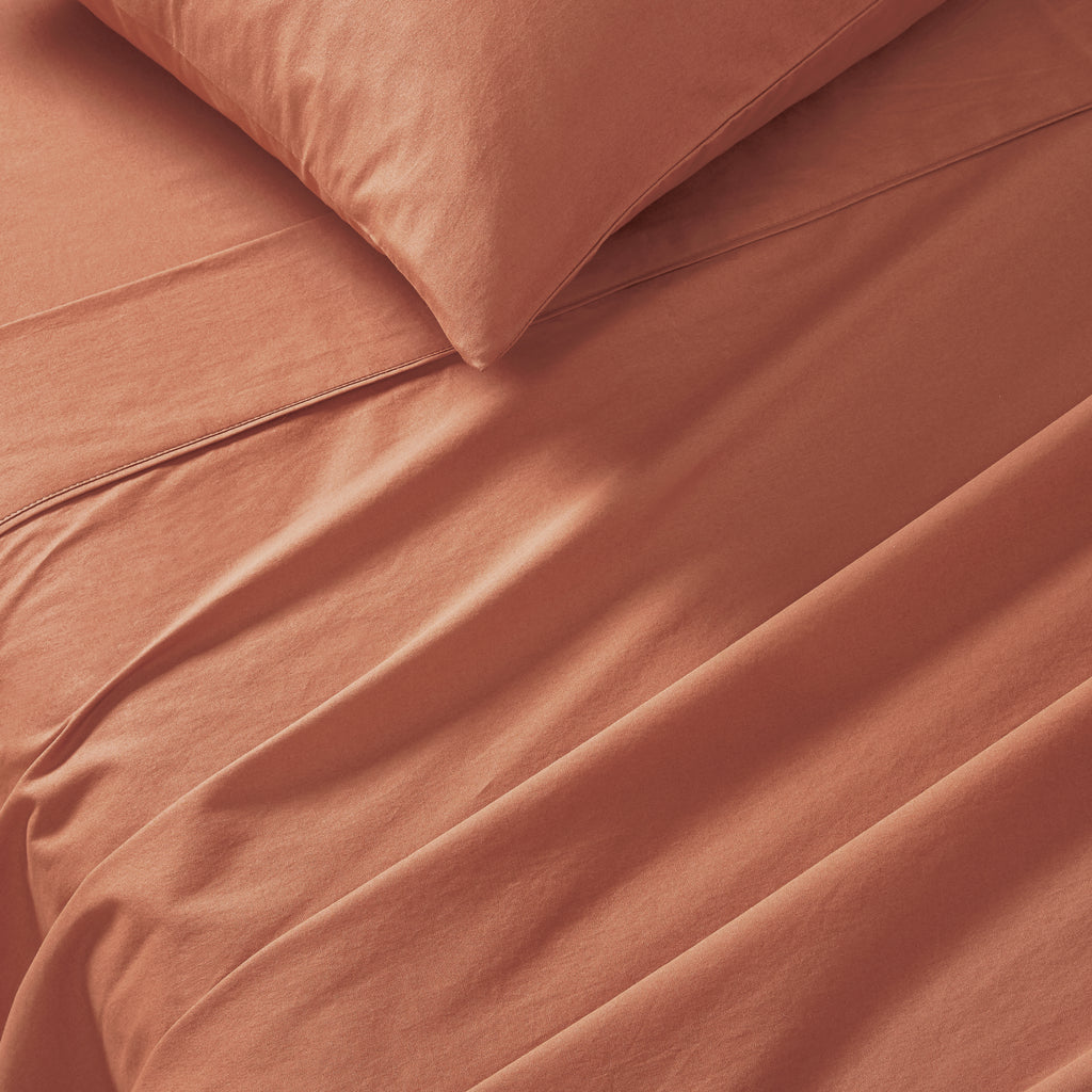 Vintage Washed Cotton Sheet Set with Matching Pillowcases - Brick
