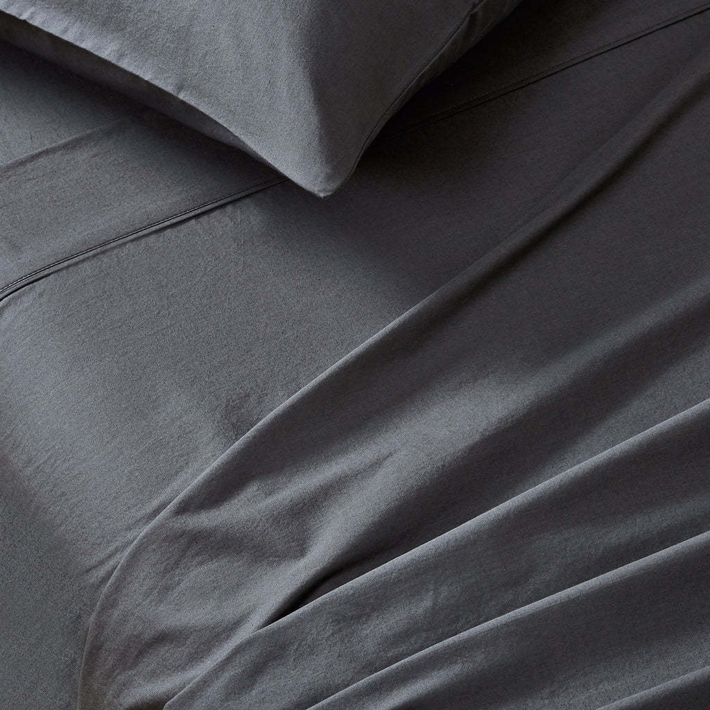 Vintage Washed Cotton Sheet Set with Matching Pillowcases - Charcoal