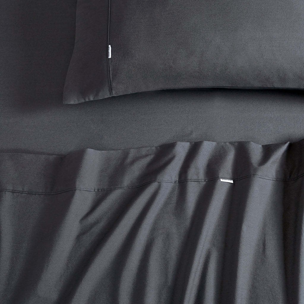 Vintage Washed Cotton Sheet Set with Matching Pillowcases - Charcoal