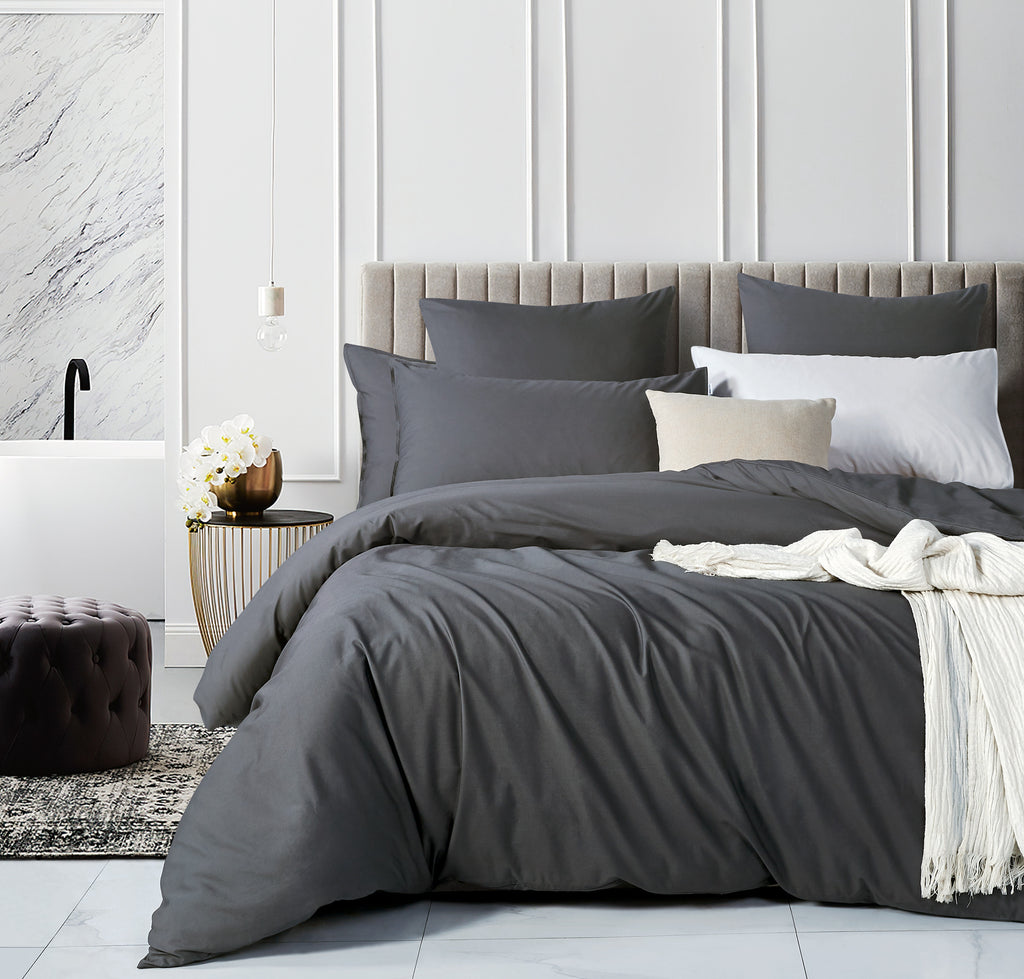 Vintage Washed Cotton European Pillowcases - Charcoal