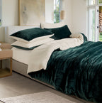 2-in-1 Teddy Sherpa Quilt Cover Set & Blanket - Emerald Green