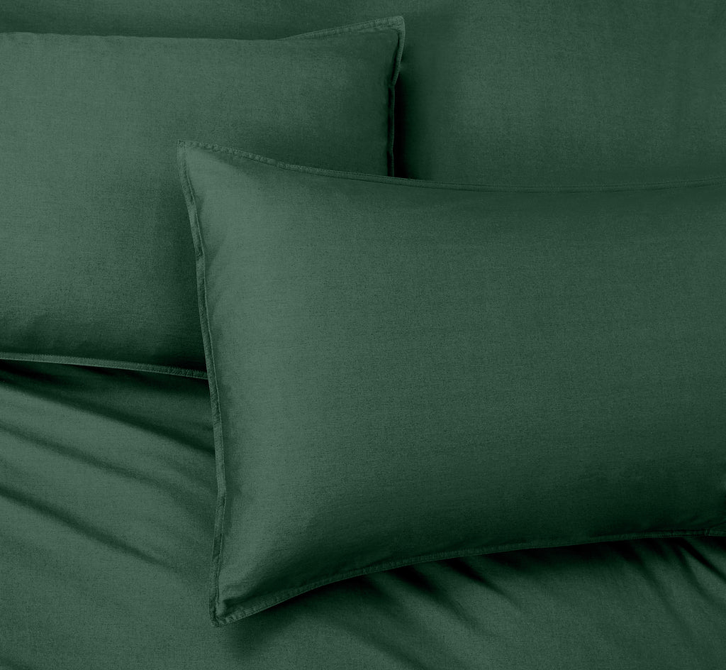 Vintage Washed Cotton Standard Pillowcases - Twin-Pack - Forest Green