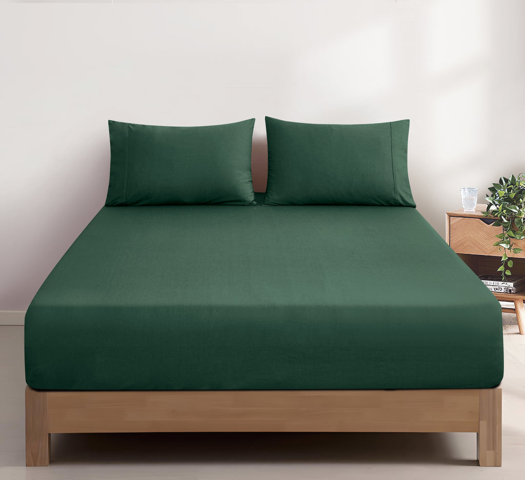 Vintage Washed Cotton Fitted Sheet Combo Set - Forest Green