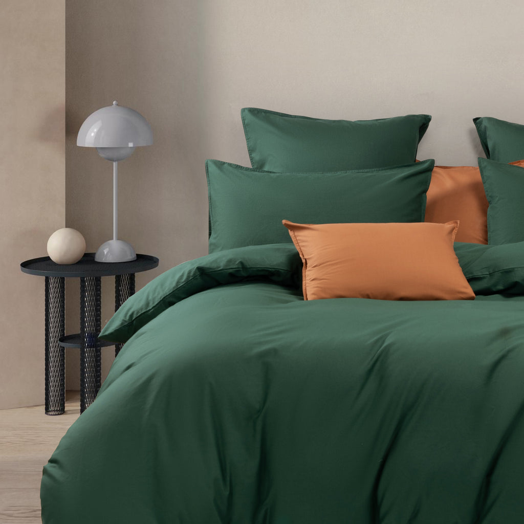 Vintage Washed Cotton Quilt Cover Set - Forest Green