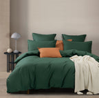 Vintage Washed Cotton Quilt Cover Set - Forest Green