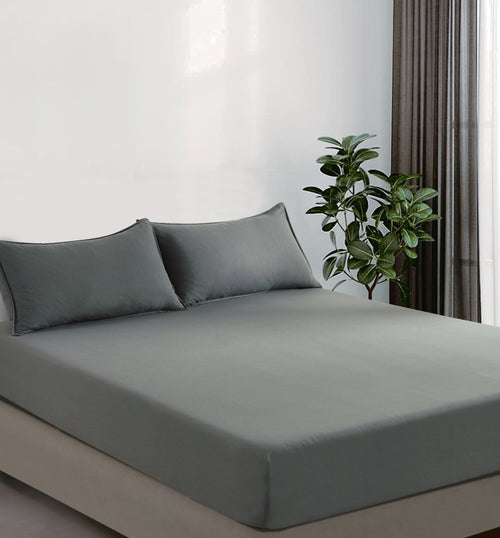 100% Vintage Washed Microfibre Fitted Sheet with Matching Pillowcases - Grey