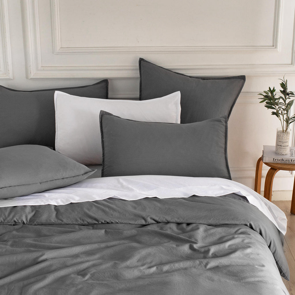 Vintage Washed Microfibre Standard Pillowcases - Twin-Pack - Grey