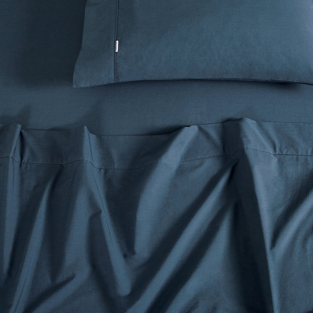 Vintage Washed Cotton Sheet Set with Matching Pillowcases - Dark Indigo