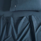 Vintage Washed Cotton Sheet Set with Matching Pillowcases - Dark Indigo