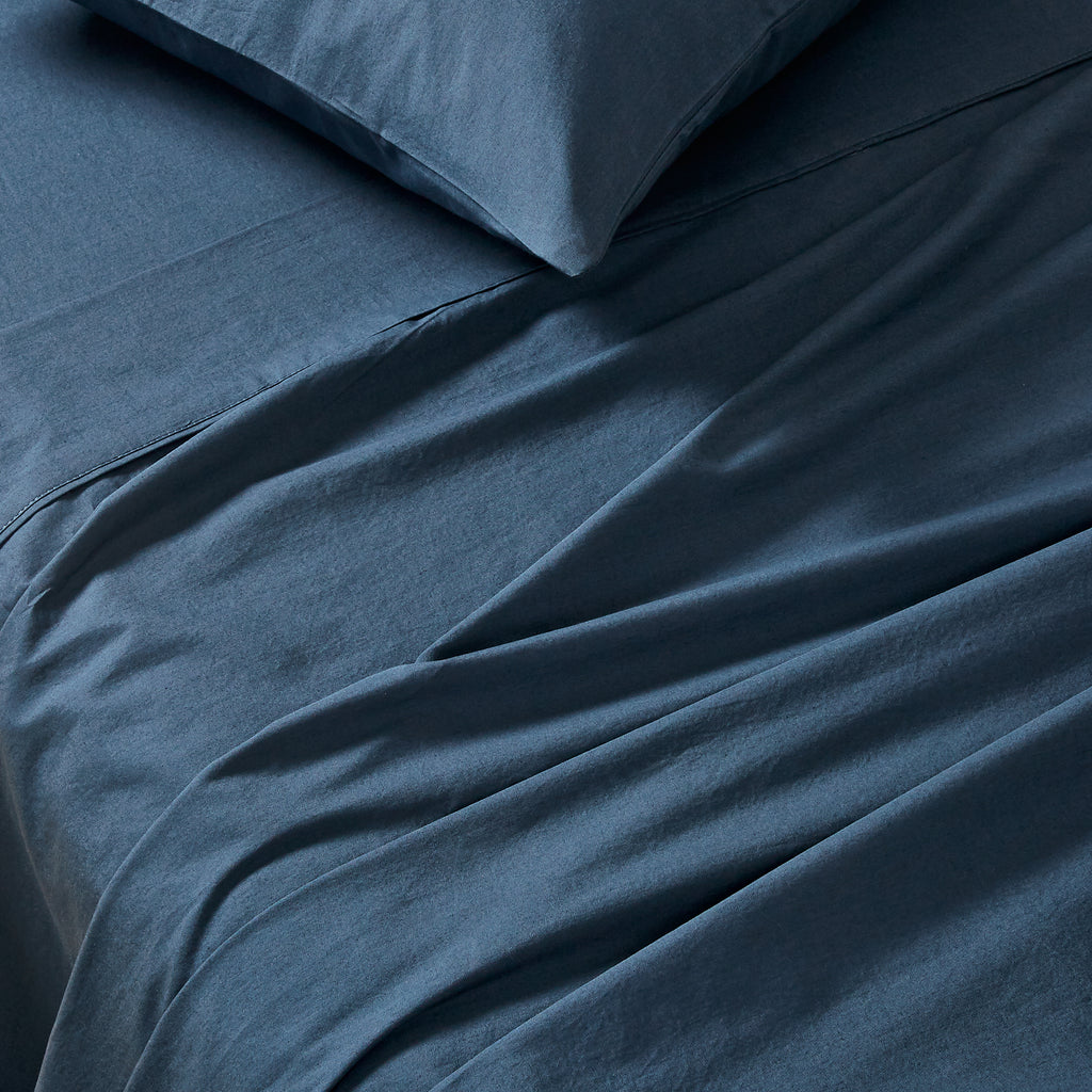 Vintage Washed Cotton Sheet Set with Matching Pillowcases - Dark Indigo