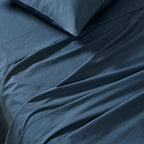 Vintage Washed Cotton Sheet Set with Matching Pillowcases - Dark Indigo
