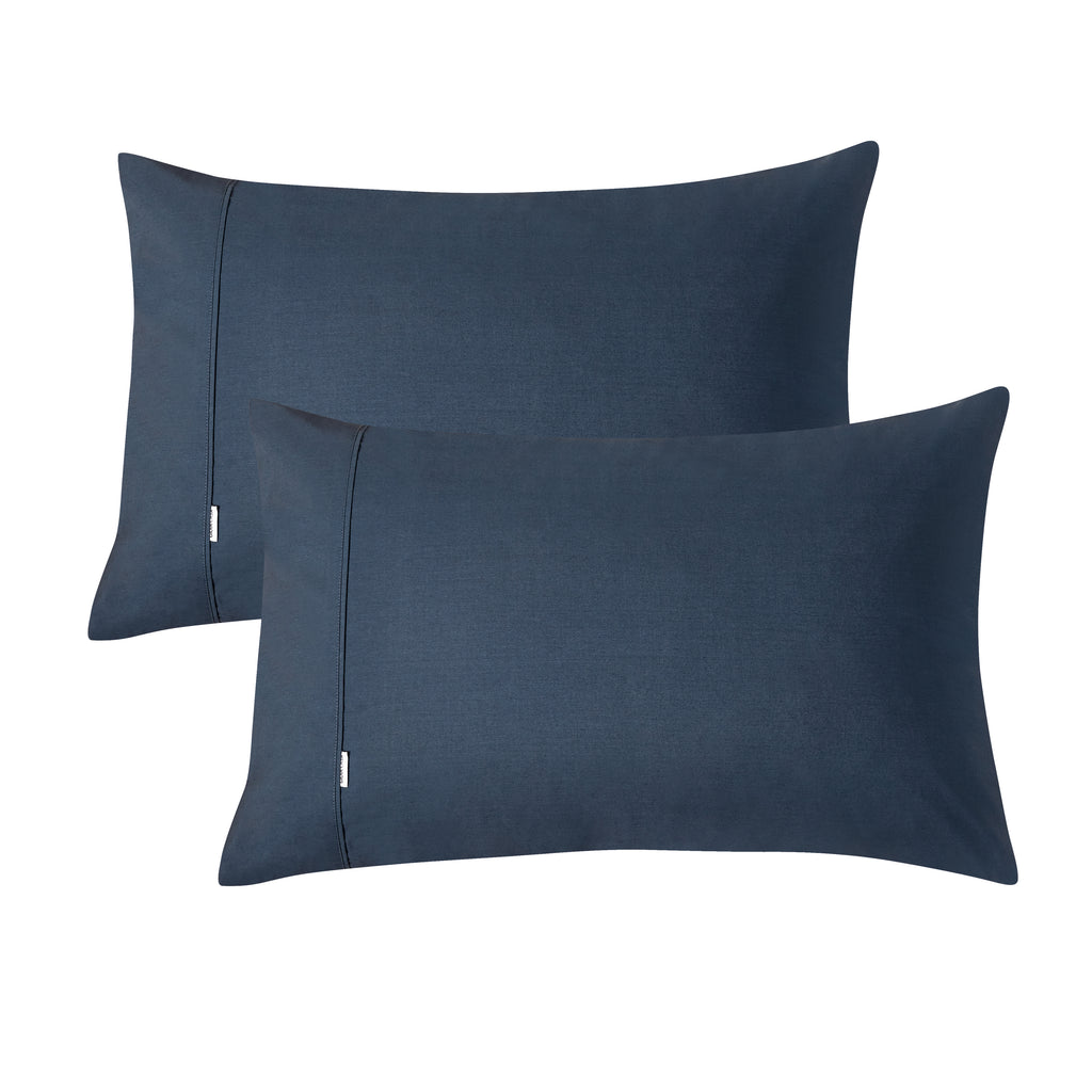 Vintage Washed Cotton Sheet Set with Matching Pillowcases - Dark Indigo