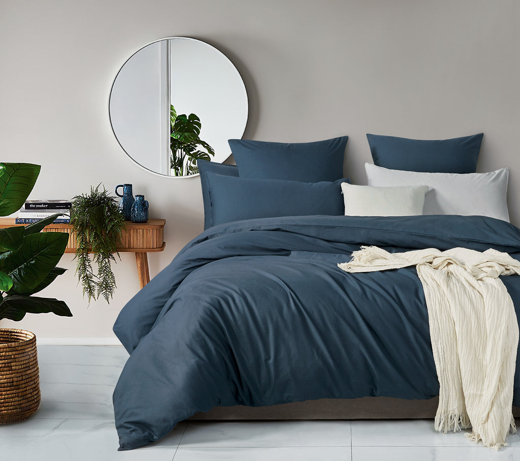 Vintage Washed Cotton European Pillowcases - Dark Indigo