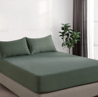 100% Vintage Washed Microfibre Fitted Sheet with Matching Pillowcases - Khaki Green