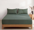 100% Vintage Washed Microfibre Fitted Sheet with Matching Pillowcases - Khaki Green