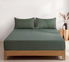 100% Vintage Washed Microfibre Fitted Sheet with Matching Pillowcases - Khaki Green