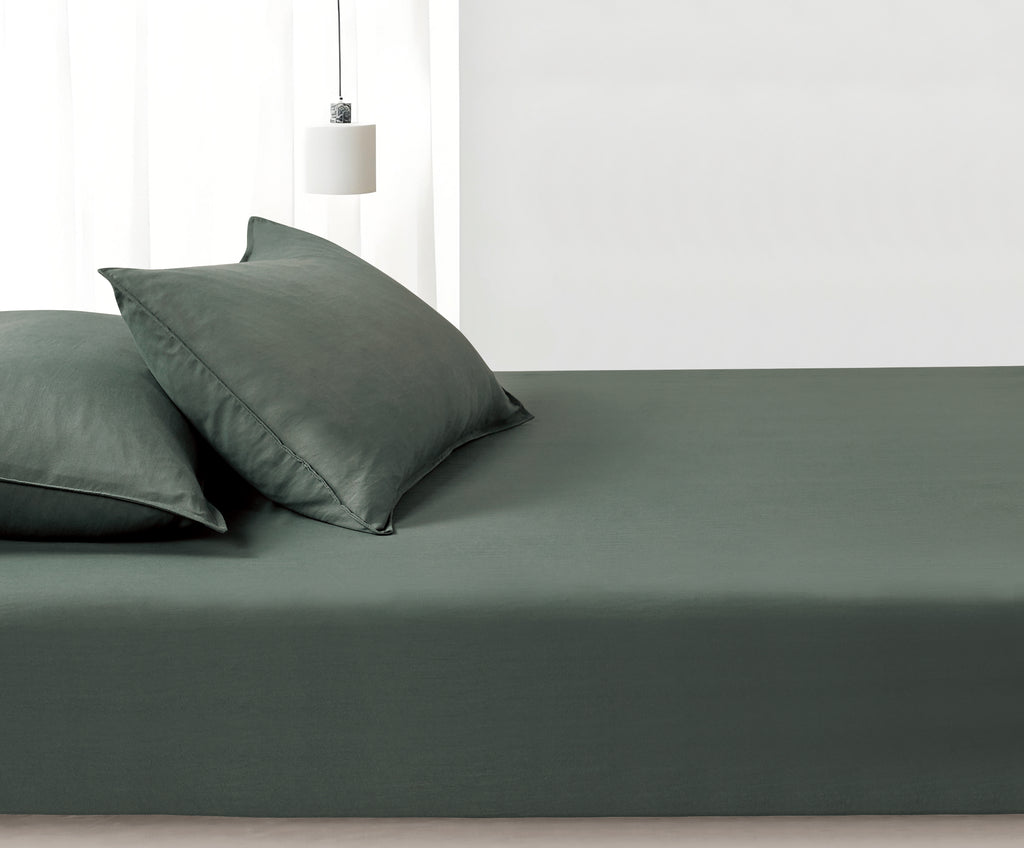 100% Vintage Washed Microfibre Fitted Sheet with Matching Pillowcases - Khaki Green