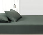 100% Vintage Washed Microfibre Fitted Sheet with Matching Pillowcases - Khaki Green