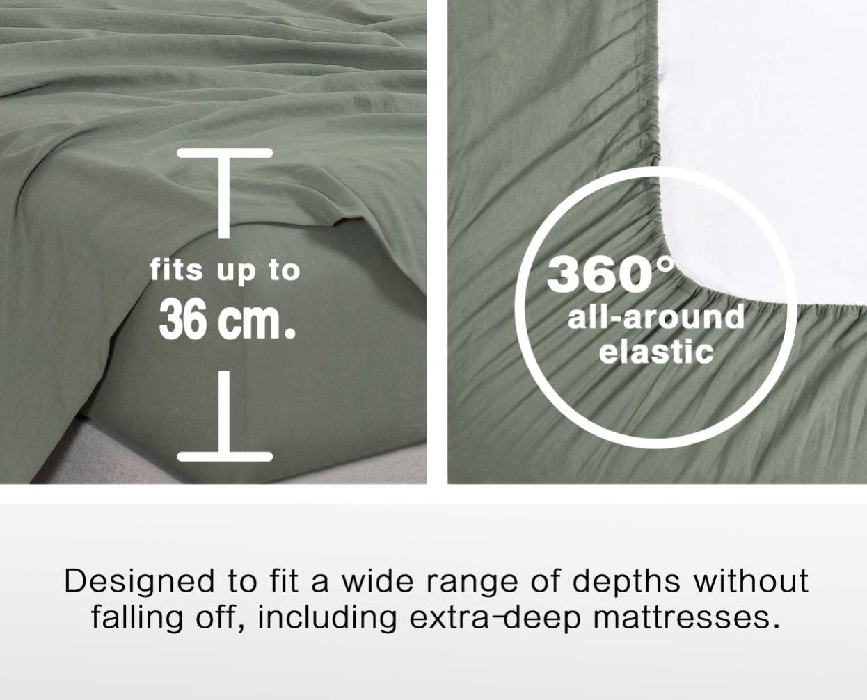 100% Vintage Washed Microfibre Fitted Sheet with Matching Pillowcases - Khaki Green