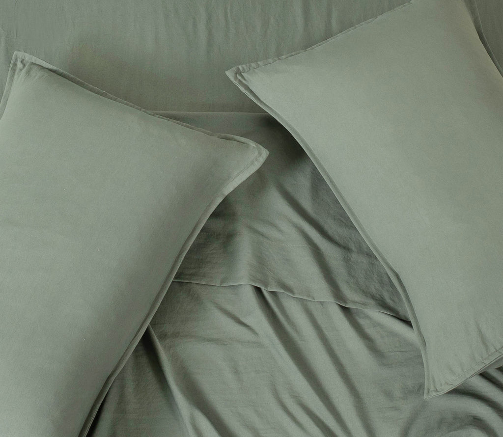 Vintage Washed Microfibre King Pillowcases - Twin-Pack - Khaki Green - 50cm x 90cm