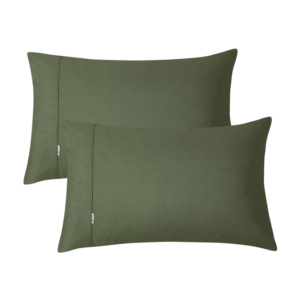 Vintage Washed Cotton Sheet Set with Matching Pillowcases - Khaki Green