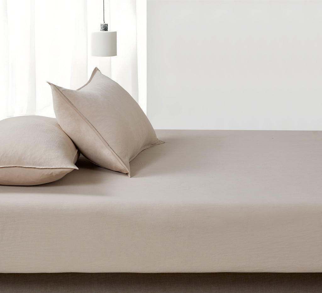 100% Vintage Washed Microfibre Fitted Sheet with Matching Pillowcases - Linen