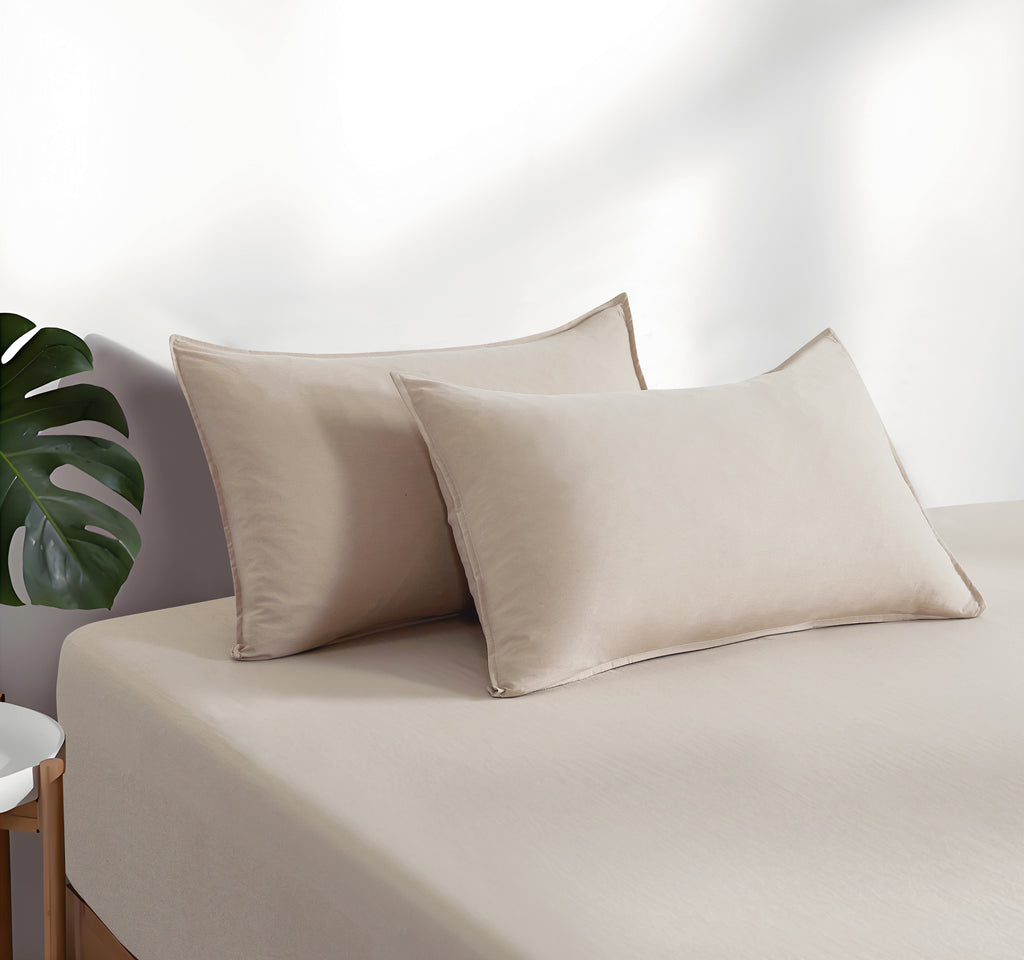 100% Vintage Washed Microfibre Fitted Sheet with Matching Pillowcases - Linen