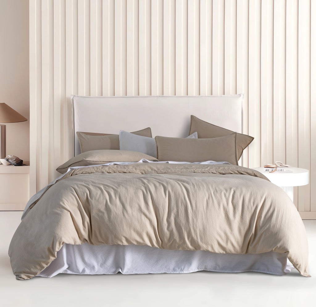 Vintage Washed Microfibre Quilt Cover Set - Linen