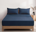 100% Vintage Washed Microfibre Fitted Sheet with Matching Pillowcases - Navy Blue