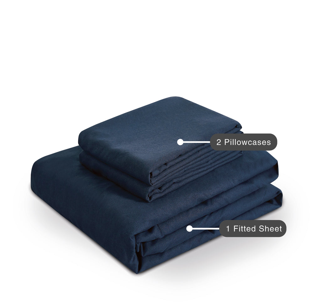 100% Vintage Washed Microfibre Fitted Sheet with Matching Pillowcases - Navy Blue