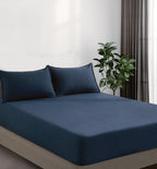 100% Vintage Washed Microfibre Fitted Sheet with Matching Pillowcases - Navy Blue