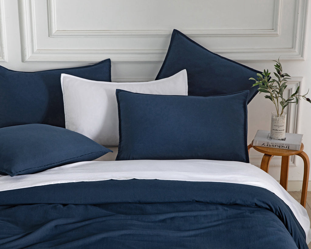 Vintage Washed Microfibre European Pillowcases - Twin-Pack - Navy
