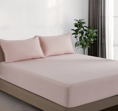 100% Vintage Washed Microfibre Fitted Sheet with Matching Pillowcases - Pink
