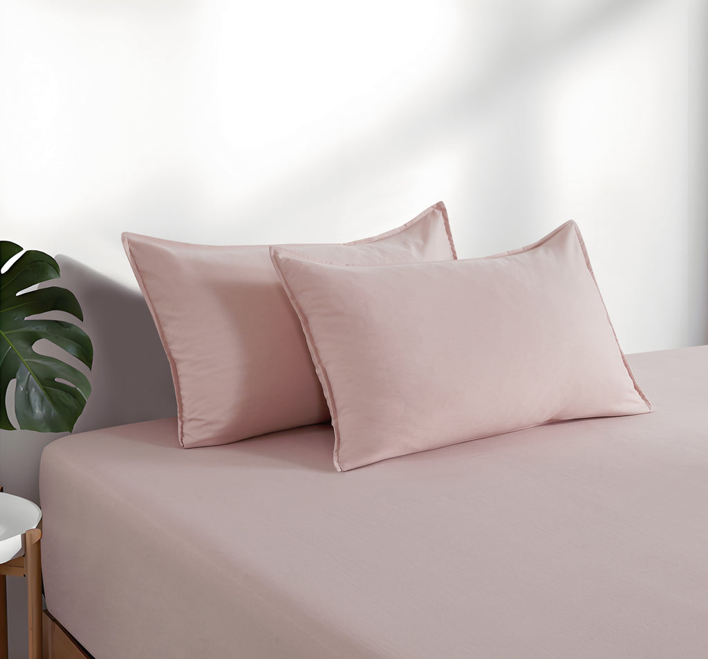 100% Vintage Washed Microfibre Fitted Sheet with Matching Pillowcases - Pink