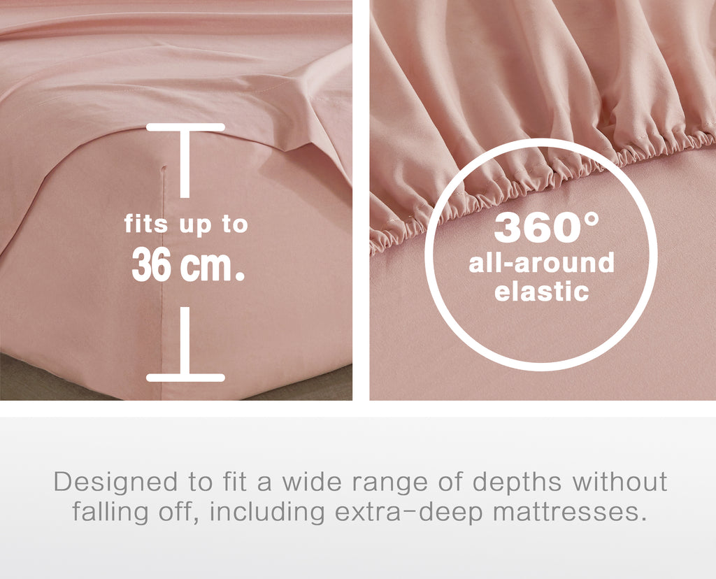 100% Vintage Washed Microfibre Fitted Sheet with Matching Pillowcases - Pink